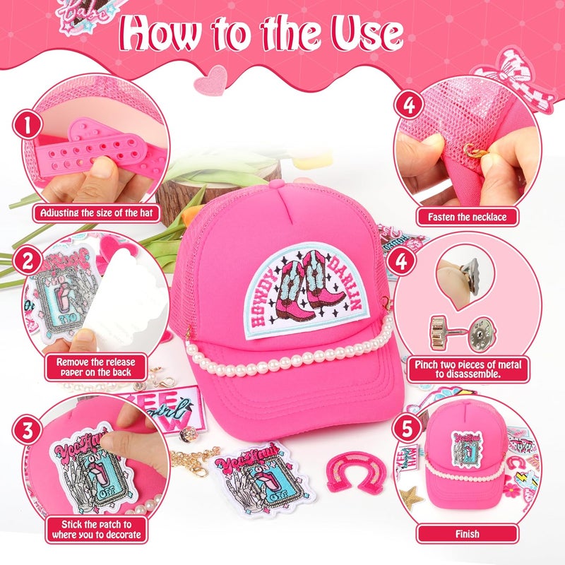 Meneng Women Trucker Hat Bulk: Western Adjustable Snapback Caps - Cowgirl DIY Hat Kit with Chains & Embroidered Patches - Image 5